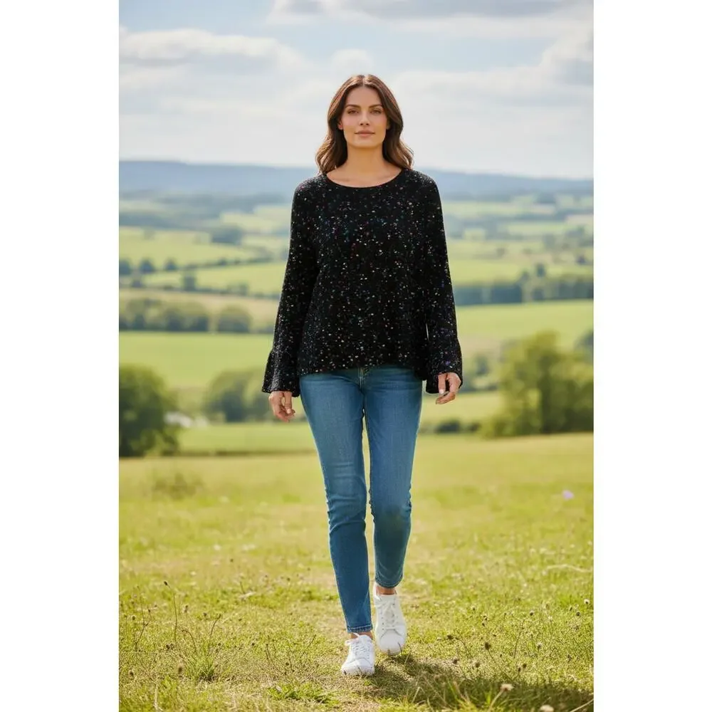 Maeve Anthropologie Sweater Womens XS Black Confetti Chunky Bell Sleeve Oversize - Picture 1 of 13